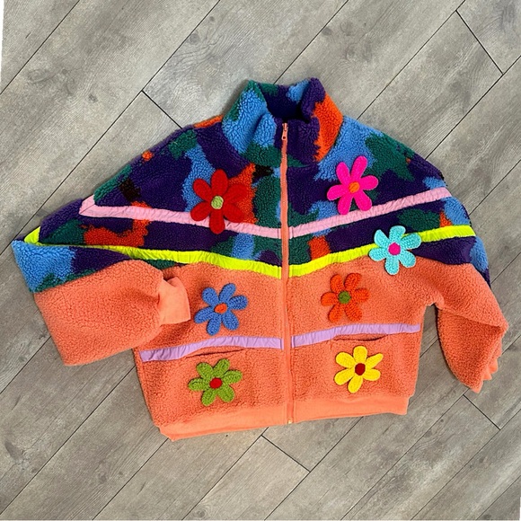 NEW BiBi Boutique Crochet Patch Floral Teddy Bomber Jacket Zip Shacket SAMPLE - Picture 11 of 16